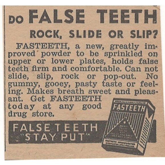 1930 Fasteeth Dental Powder Partial Vintage Newspaper Print Ad Original u - Picture 1 of 1